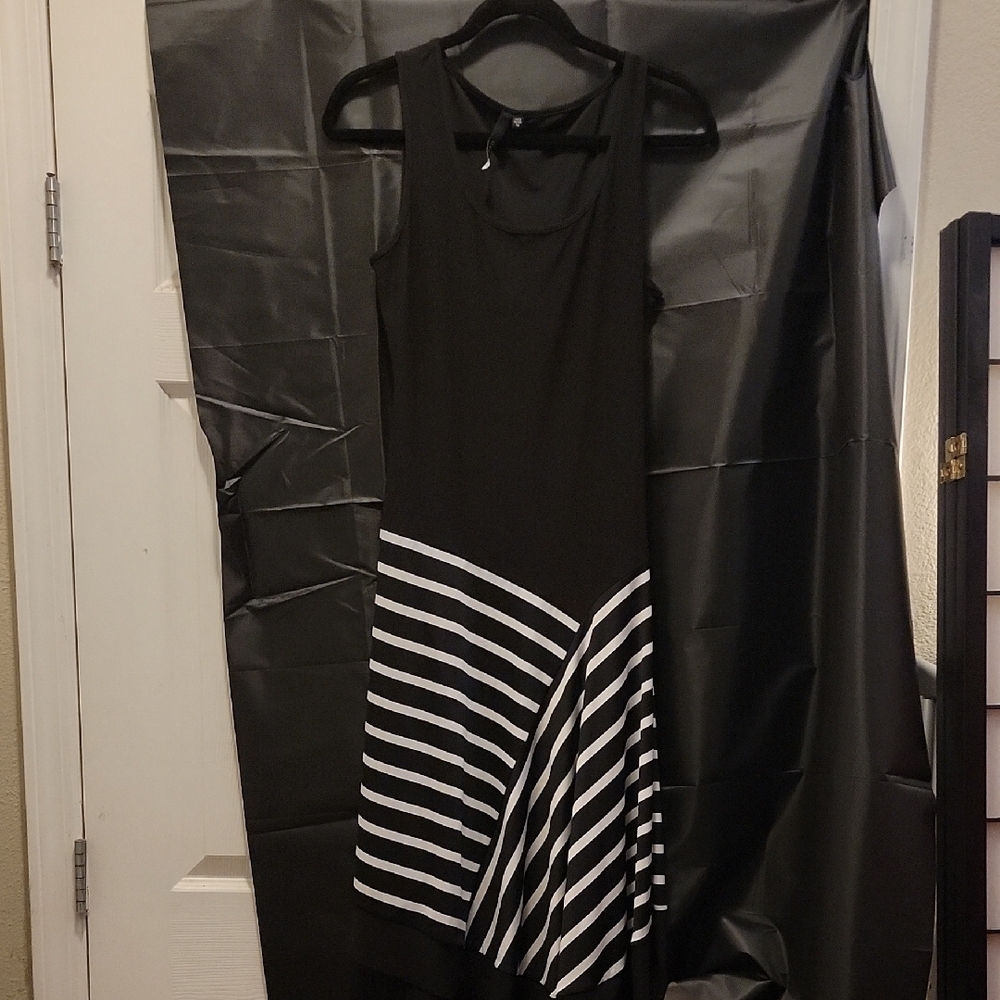 Elegant Black and White Striped Dress